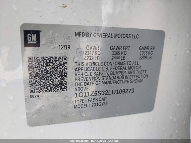 1G11Z5S32LU109273 Chevrolet Impala Fwd Lt