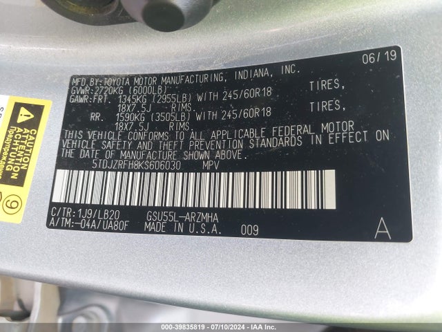 Toyota Highlander Xle 2019 5TDJZRFH8KS606030 Image 9