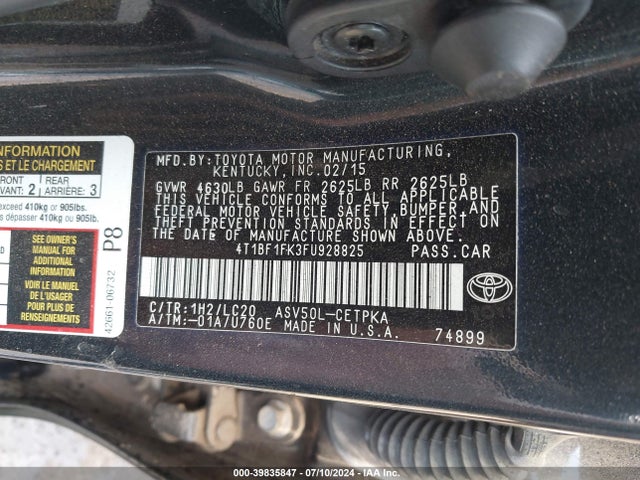 Toyota CAMRY XSE 2015 4T1BF1FK3FU928825 Image 9