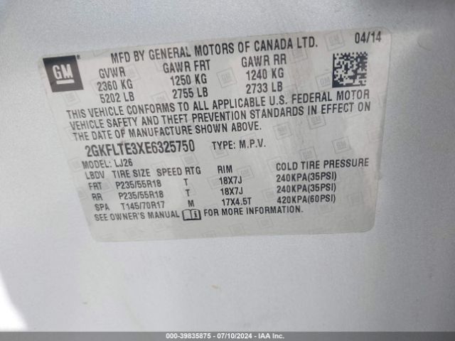 2GKFLTE3XE6325750 GMC Terrain Slt-2