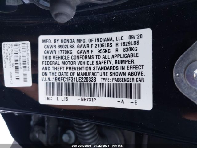 19XFC1F31LE220333 Honda CIVIC EX