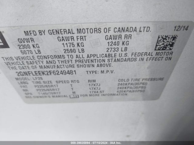2GNFLEEK2F6249481 Chevrolet EQUINOX LS