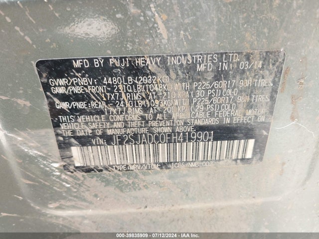 JF2SJADC0FH419901 Subaru Forester 2.5i Premium