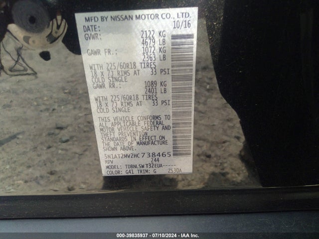 Nissan Rogue Sl 2017 5N1AT2MV2HC738465 Image 9