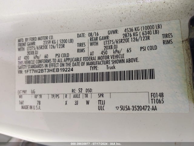 Ford F-250 Platinum 2017 1FT7W2BT3HEB19224 Image 9