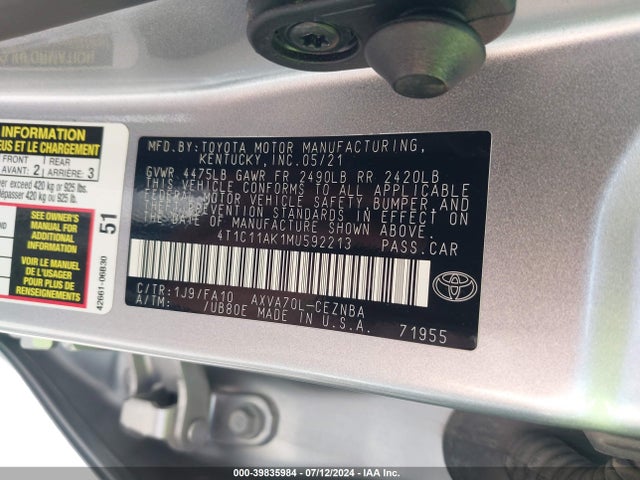 4T1C11AK1MU592213 Toyota CAMRY LE