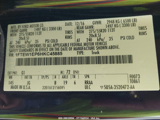 Ford F-150 Xl 2017 1FTEW1EP6HKC45885 Image 9