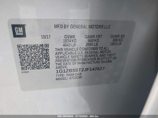 1G1ZB5ST2JF147627 Chevrolet Malibu 1ls