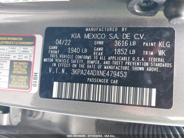 KIA RIO S 2022 3KPA24ADXNE479453 Image 9