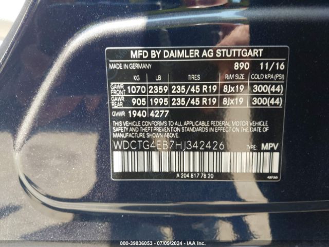 WDCTG4EB7HJ342426 Mercedes-Benz GLA 250