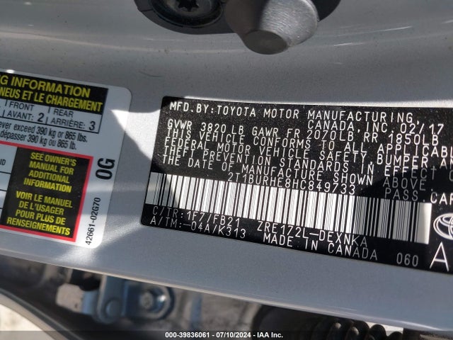 Toyota COROLLA LE 2017 2T1BURHE8HC849733 Image 9