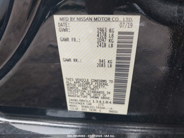 Nissan Altima S Fwd 2020 1N4BL4BV1LC134184 Image 9