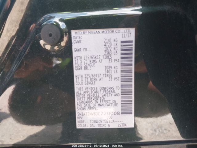 5N1AT2MV8JC720008 Nissan ROGUE SV