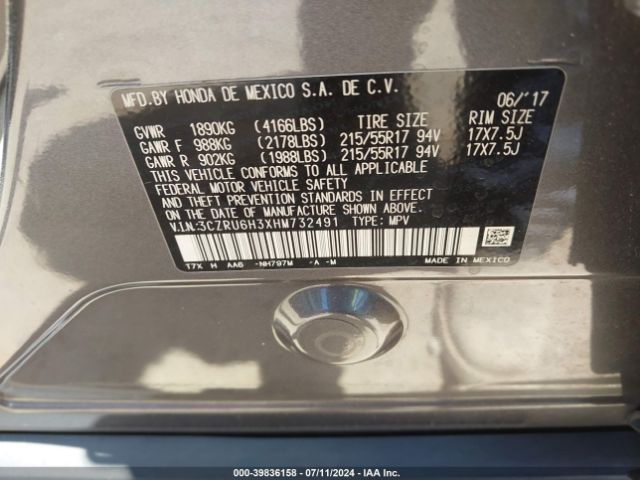 3CZRU6H3XHM732491 Honda HR-V LX