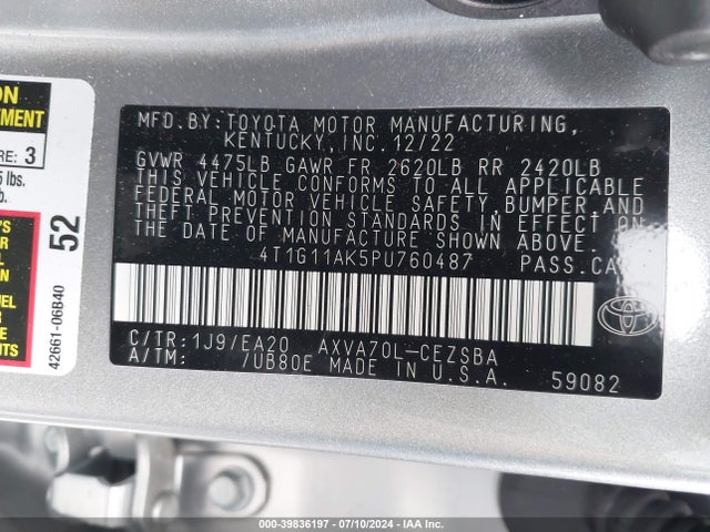 Toyota CAMRY SE 2023 4T1G11AK5PU760487 Image 9