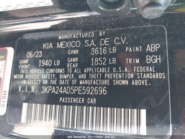 3KPA24AD5PE592696 KIA RIO S
