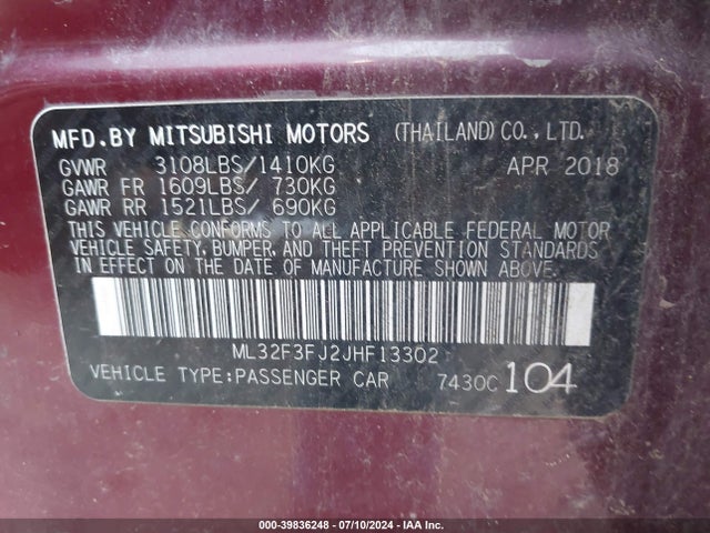 2018 MITSUBISHI MIRAGE G4 ML32F3FJ2JHF13302 Photo 8