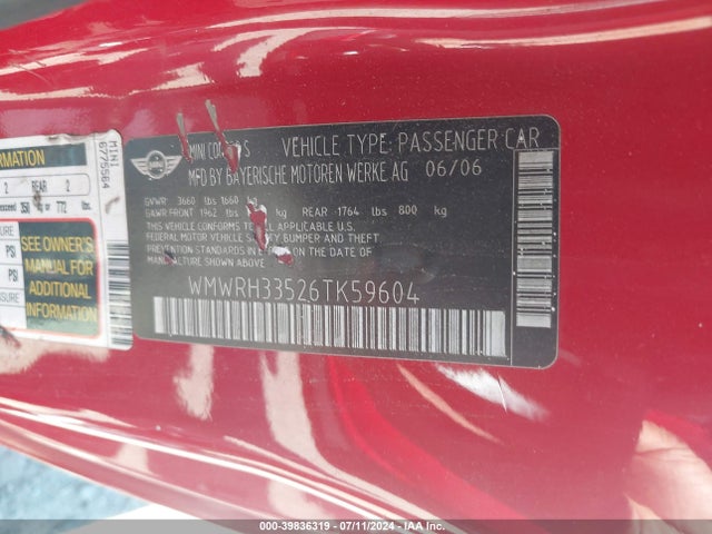 2006 MINI COOPER S WMWRH33526TK59604 Photo 8