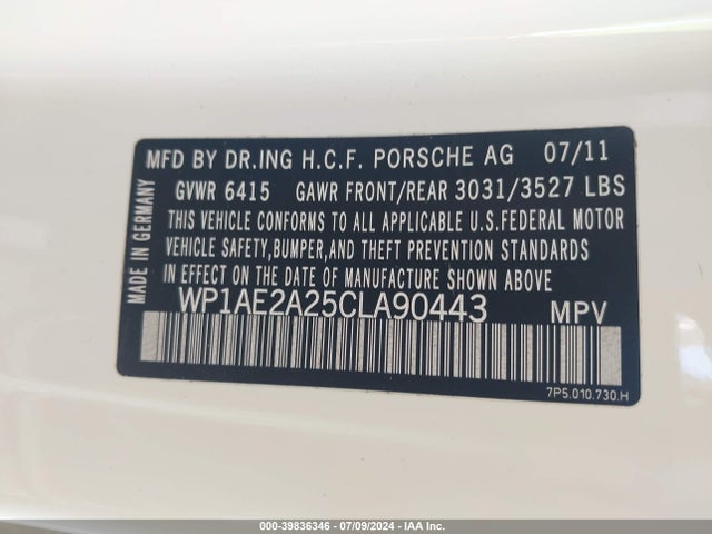 2012 PORSCHE CAYENNE HYBRID WP1AE2A25CLA90443 Photo 8