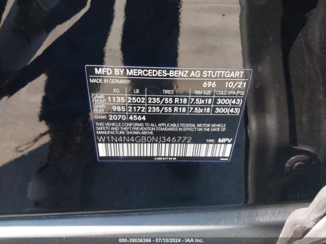 W1N4N4GB0NJ346772 Mercedes-Benz GLA 250