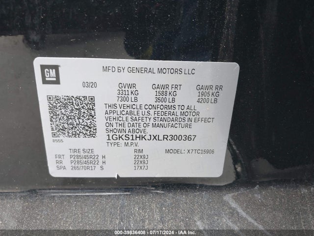 1GKS1HKJXLR300367 GMC Yukon Xl 2wd Denali