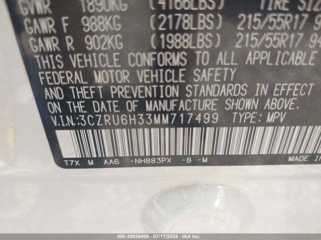 3CZRU6H33MM717499 Honda Hr-v Awd Lx