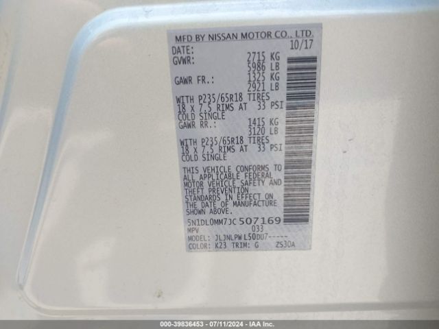 5N1DL0MM7JC507169 Infiniti QX60