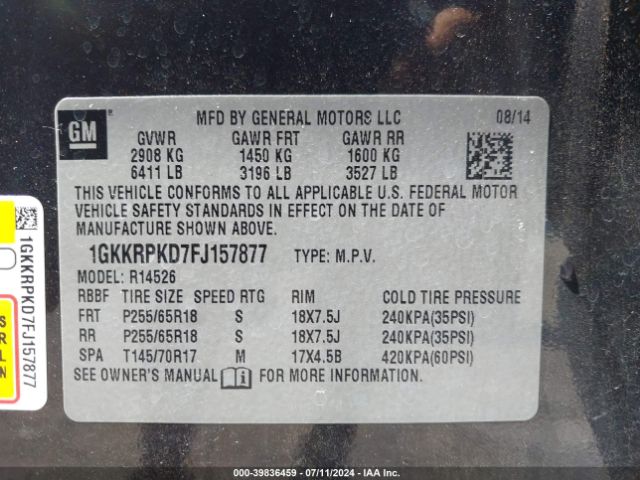 1GKKRPKD7FJ157877 GMC Acadia Sle-2
