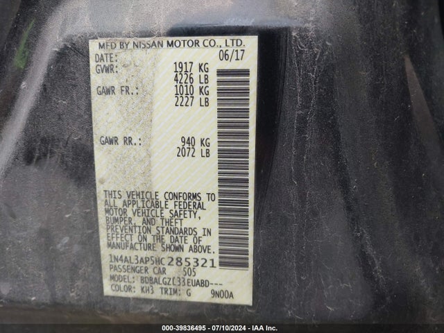 Nissan Altima 2.5 S 2017 1N4AL3AP5HC285321 Image 9