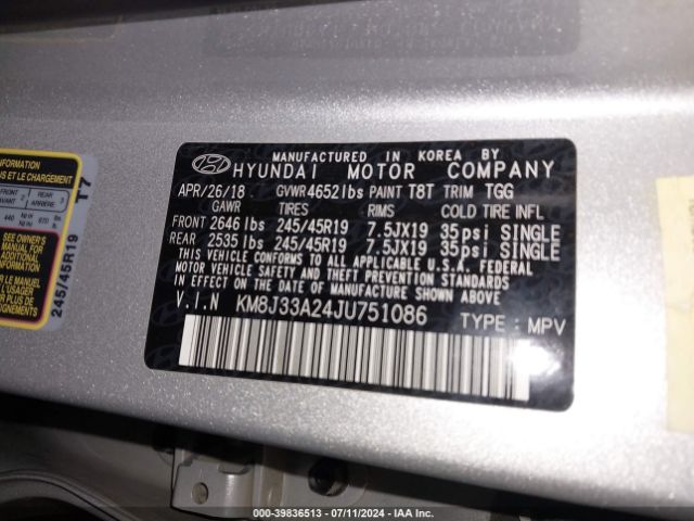 KM8J33A24JU751086 Hyundai Tucson Value
