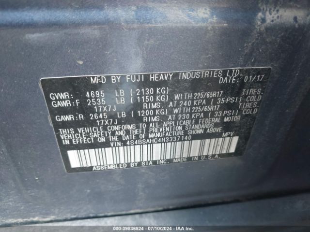 4S4BSAHC4H3337140 Subaru Outback 2.5i Premium