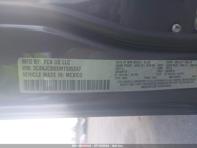 3C4NJCBBXMT505247 Jeep Compass Altitude Fwd