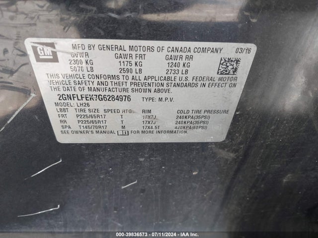 Chevrolet EQUINOX LT 2016 2GNFLFEK7G6284976 Image 9