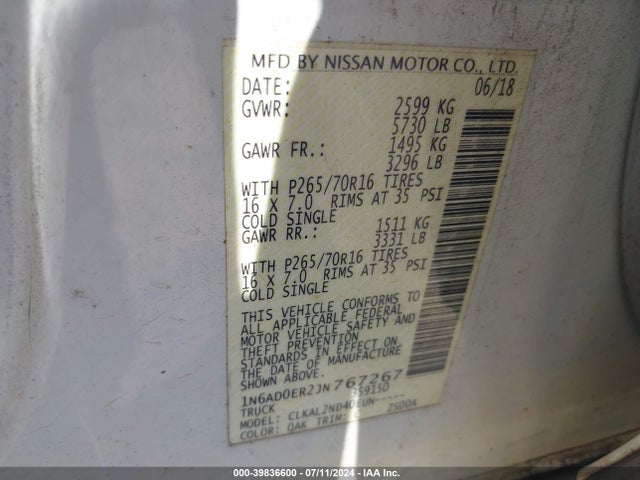 Nissan Frontier Sv 2018 1N6AD0ER2JN767267 Image 9