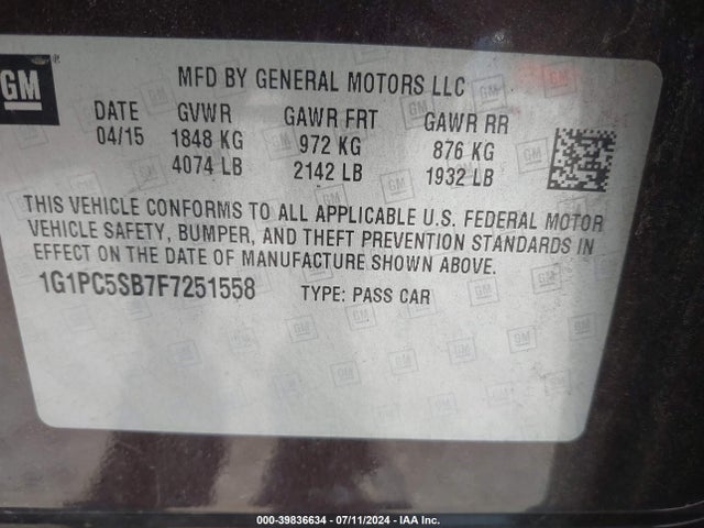 Chevrolet Cruze 1lt Auto 2015 1G1PC5SB7F7251558 Image 9