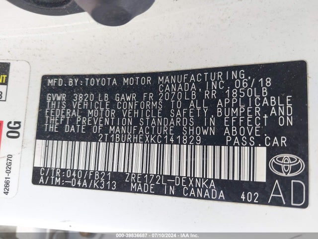 Toyota COROLLA LE 2019 2T1BURHEXKC141829 Image 9