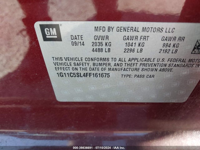Chevrolet MALIBU 1LT 2015 1G11C5SL4FF161675 Image 9