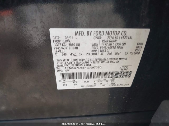 Ford EXPLORER XLT 2015 1FM5K7D88FGA07380 Image 9