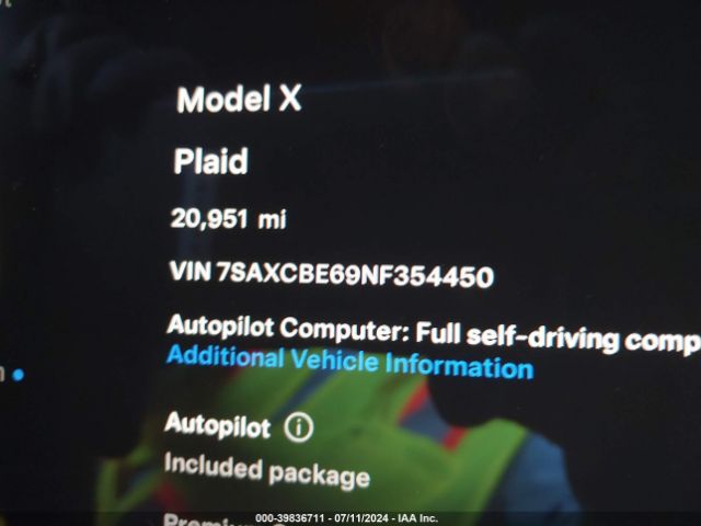 7SAXCBE69NF354450 Tesla Model X Plaid Tri Motor All-wheel Drive
