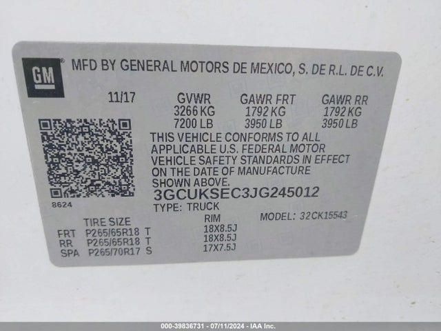 Chevrolet Silverado 1500 1lz 2018 3GCUKSEC3JG245012 Image 9