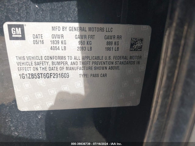 Chevrolet MALIBU LS 2016 1G1ZB5ST6GF291609 Image 9