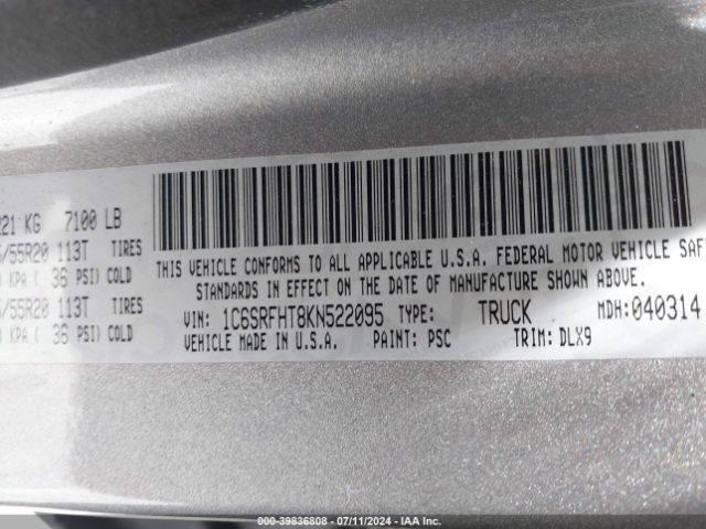 1C6SRFHT8KN522095 RAM 1500 Limited  4x4 5'7 Box