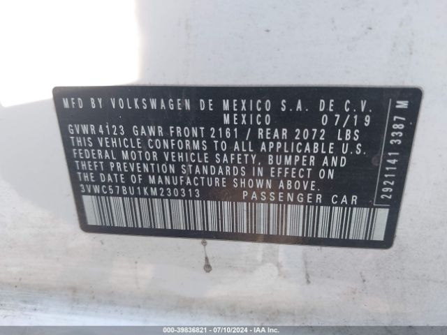 3VWC57BU1KM230313 Volkswagen Jetta 1.4t R-line/1.4t S/1.4t Se