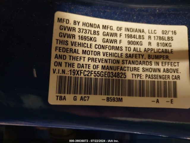 19XFC2F55GE034825 Honda Civic Lx