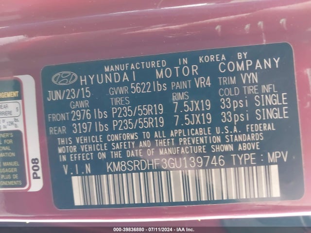 Hyundai Santa Fe Se 2016 KM8SRDHF3GU139746 Image 9
