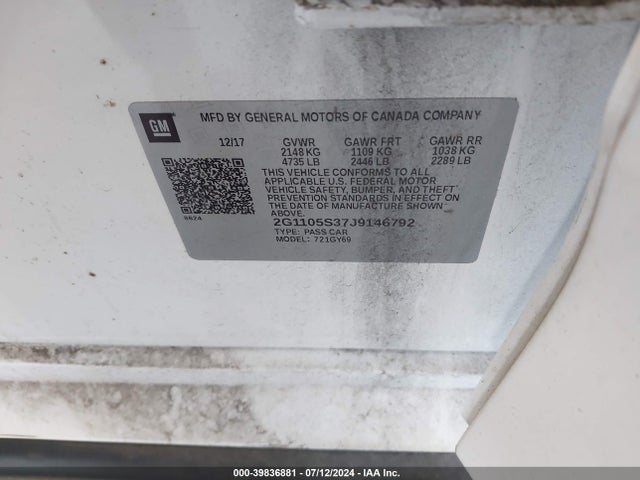 Chevrolet IMPALA 1LT 2018 2G1105S37J9146792 Image 9