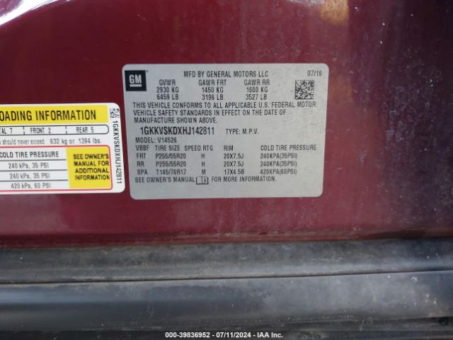 1GKKVSKDXHJ142811 GMC Acadia Limited