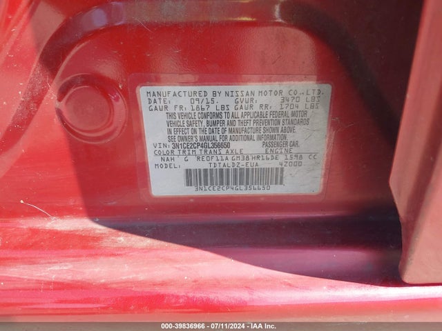 Nissan Versa Note S (sr)/s Plus/sl/sr/sv 2016 3N1CE2CP4GL356650 Image 9
