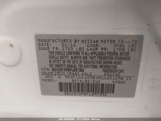 Nissan Versa 1.6 Sv 2015 3N1CN7AP8FL897392 Image 9