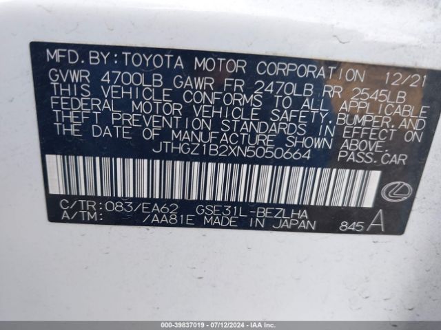 JTHGZ1B2XN5050664 Lexus Is 350 F Sport